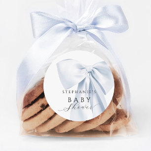 Blue Bow Baby Shower  Classic Round Sticker