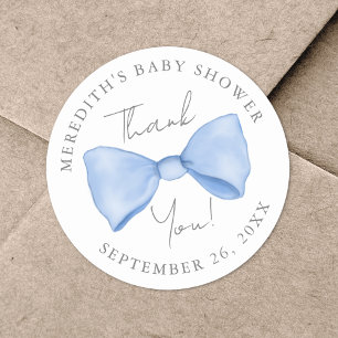 Blue Bow Baby Shower Classic Round Sticker