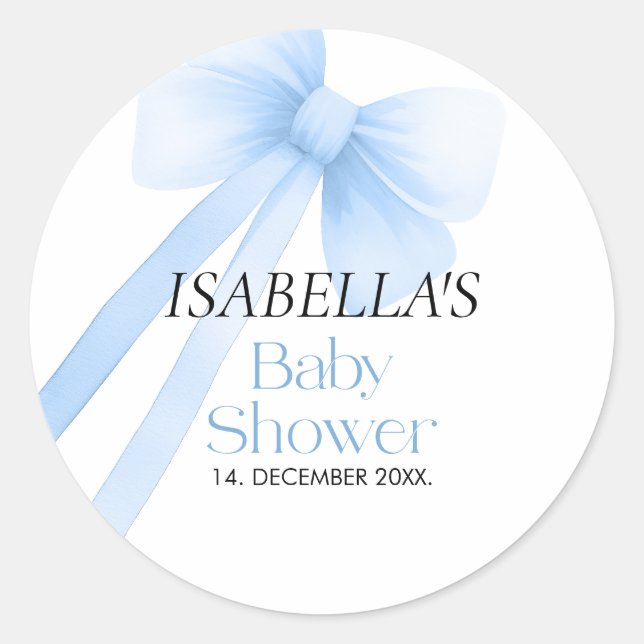 Blue Bow Baby Shower Classic Round Sticker (Front)