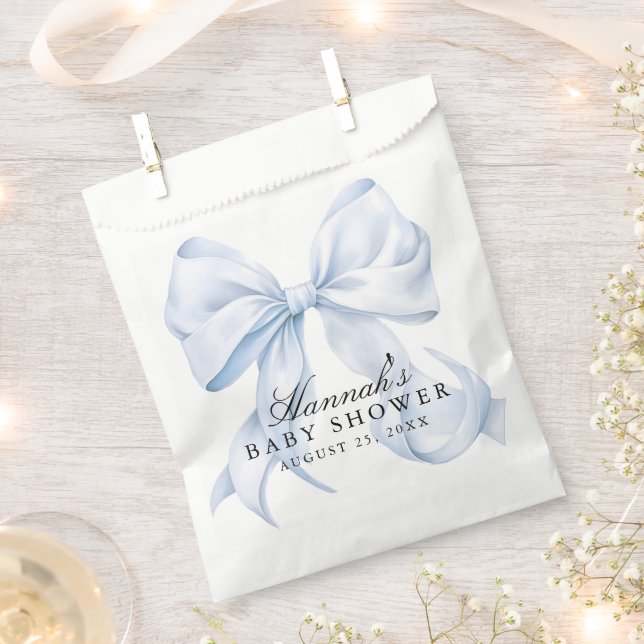 Blue Bow Baby Shower Coquette Bow Theme Favour Bags (Clipped)