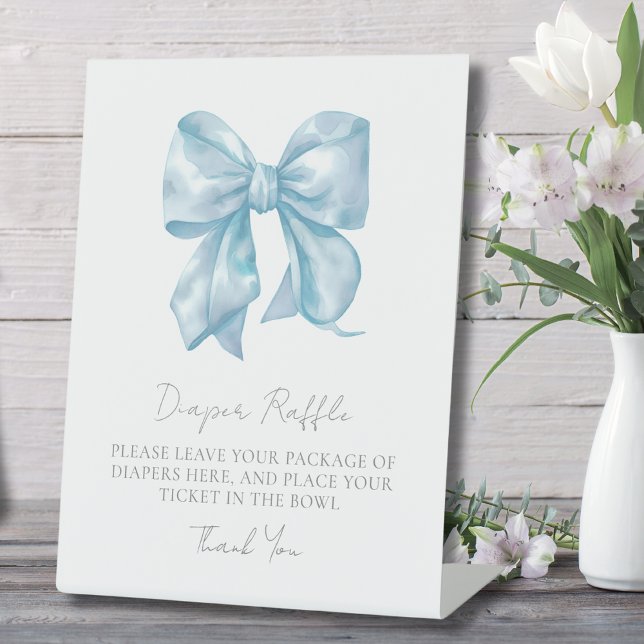 Blue Bow Baby Shower Diaper Raffle Enclosure Card Pedestal Sign (Blue Bow Baby Shower Diaper Raffle Enclosure Card Pedestal Sign)