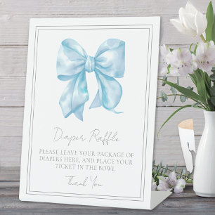 Blue Bow Baby Shower Enclosure Card Diaper Raffle Pedestal Sign