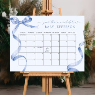 Blue Bow Baby Shower Guess Due Date Calendar Poste Poster