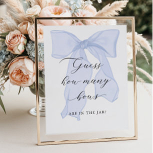 Blue Bow Baby Shower Guess How Many Bows Poster