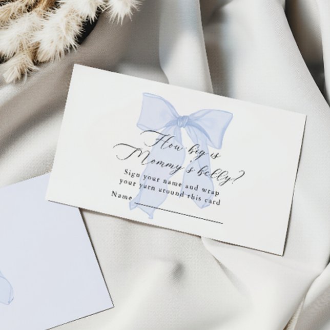 Blue Bow Baby Shower How big is Mummy’s belly Enclosure Card (Creator Uploaded)