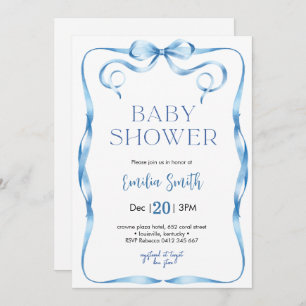 Blue Bow Baby shower Invitation