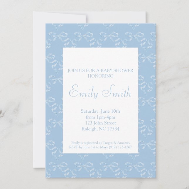 Blue Bow Baby Shower Invitation (Front)