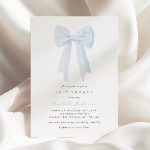 Blue Bow Baby Shower Invitation