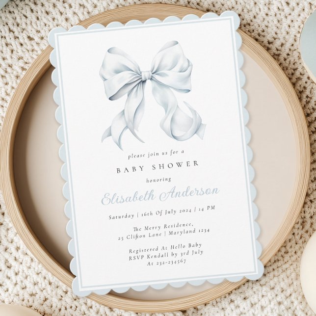 Blue Bow Baby Shower Invitation (Creator Uploaded)
