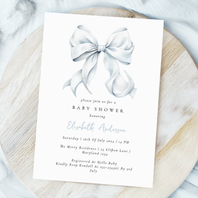 Blue Bow Baby Shower Invitation (Creator Uploaded)
