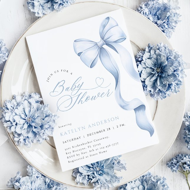 Blue Bow Baby Shower Invitation (Creator Uploaded)