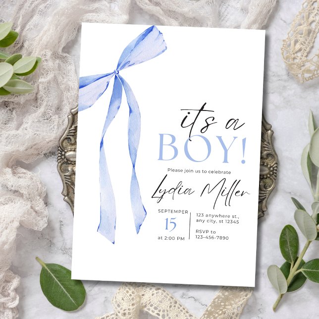 Blue Bow Baby Shower Invitation, Boy Baby Shower Invitation (Creator Uploaded)