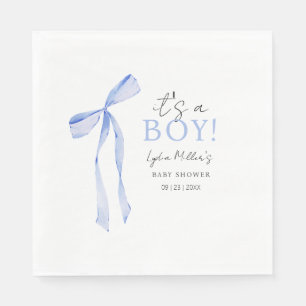 Blue Bow Baby Shower Invitation, Boy Baby Shower Napkin