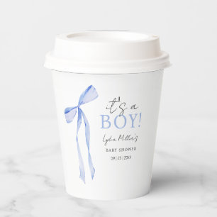 Blue Bow Baby Shower Invitation, Boy Baby Shower Paper Cups