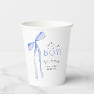 Blue Bow Baby Shower Invitation, Boy Baby Shower Paper Cups