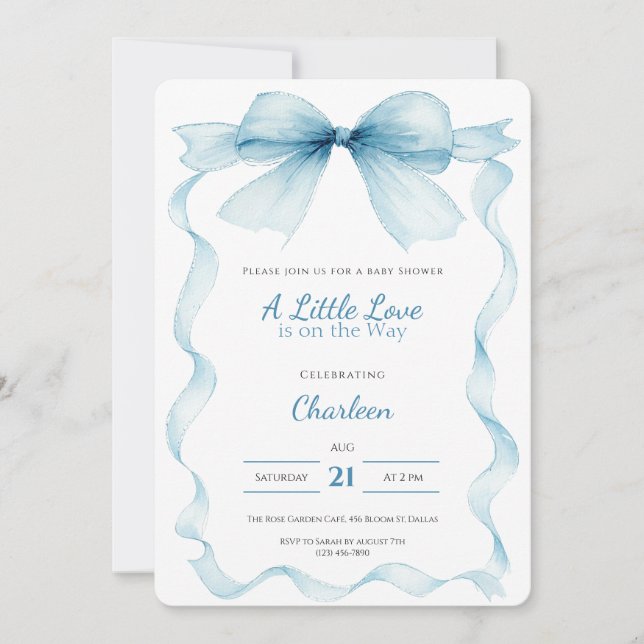 Blue Bow Baby Shower Invitation Coquette (Front)