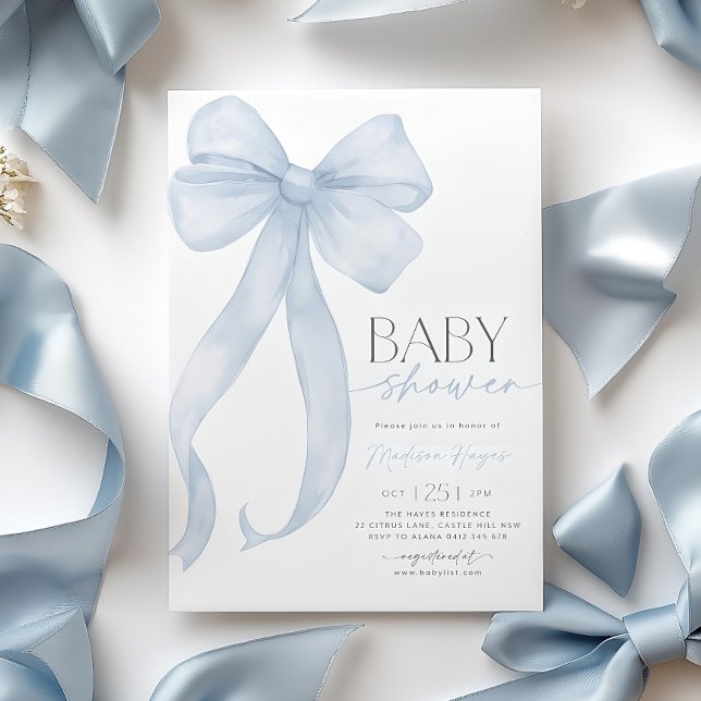 Blue Bow Baby Shower Invitation Template Printable (Creator Uploaded)