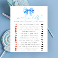 Blue bow baby shower Mummy or daddy game