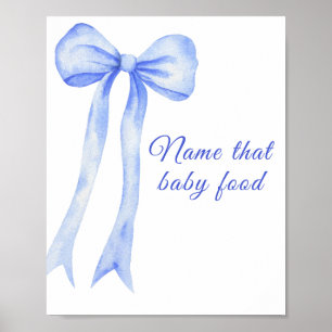 Blue bow baby shower Name that baby food game Poster