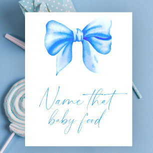 Blue bow baby shower Name that baby food game Poster