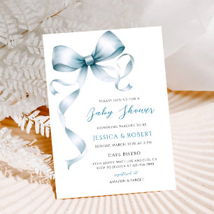 Blue Bow Baby Shower Party Invitation