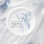 Blue Bow Baby Shower Rounded Paper Plate<br><div class="desc">Add a touch of elegance to your party table with these Blue Bow Baby Shower Rounded Paper Plates. The chic light blue bow and handwritten script make these tags the perfect finishing touch for your celebration.</div>