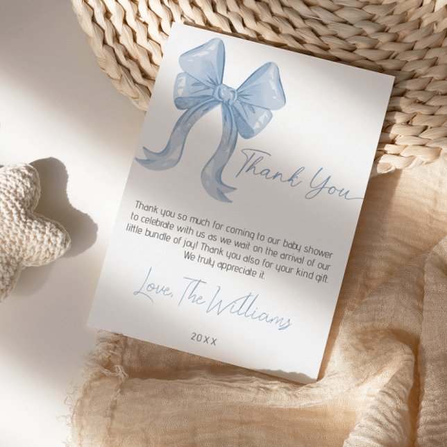 Blue Bow  Baby Shower Thank You Card (Creator Uploaded)