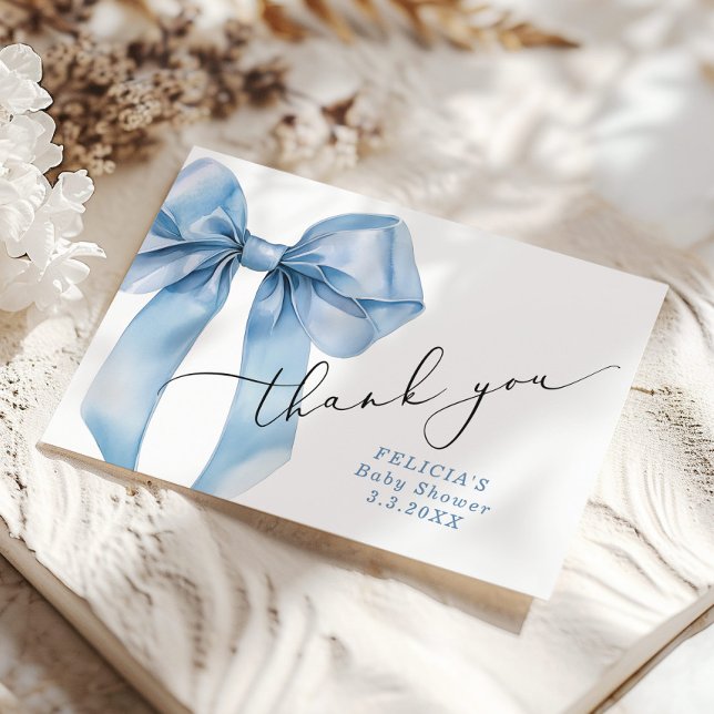 Blue Bow Baby Shower Thank you card (Creator Uploaded)