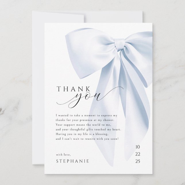 Blue Bow Baby Shower Thank You Card 5x7 (Front)