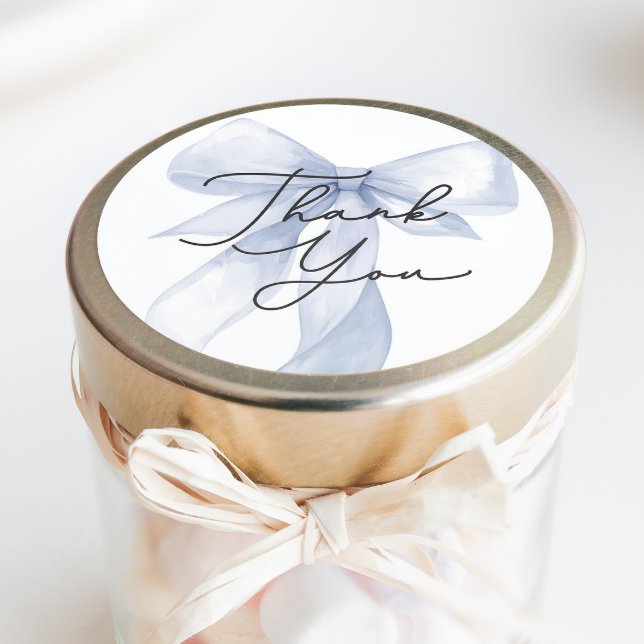 Blue Bow Baby Shower Thank You Favour Classic Round Sticker (Creator Uploaded)