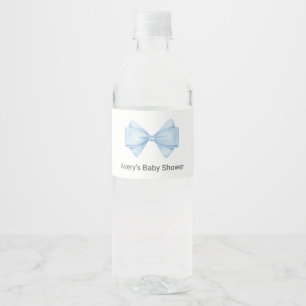 Blue Bow Baby Shower Water Bottle Label