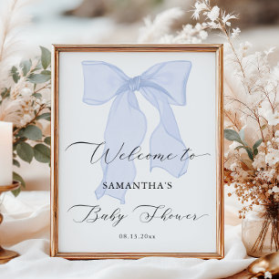 Blue Bow Baby Shower Welcome Poster