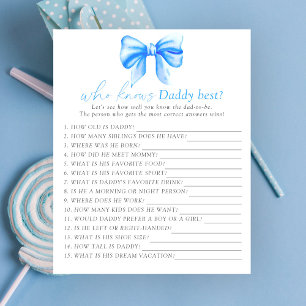 Blue bow baby shower Who knows daddy best game