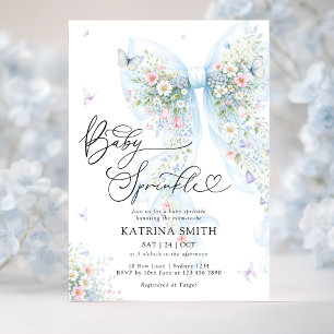 Blue Bow Baby Sprinkle Floral Baby Shower Invitation