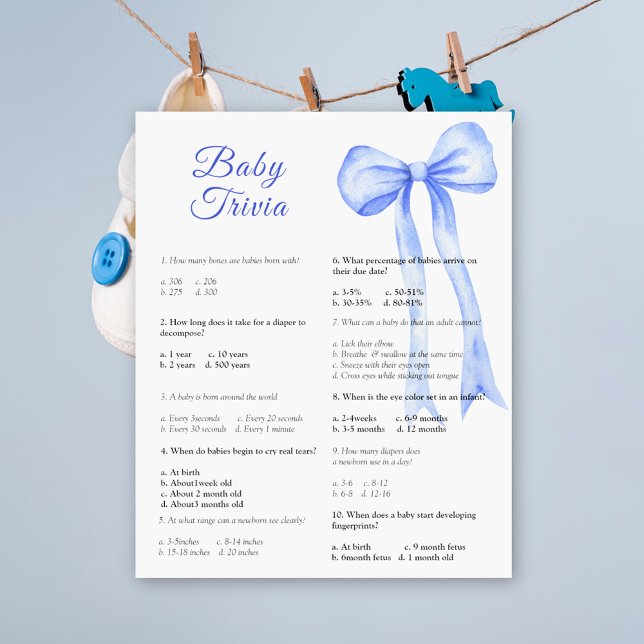 Blue bow - Baby Trivia | Baby Shower Game (Creator Uploaded)