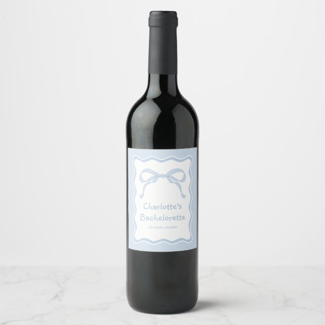 Blue Bow Bachelorette Party Wine Label (Front)