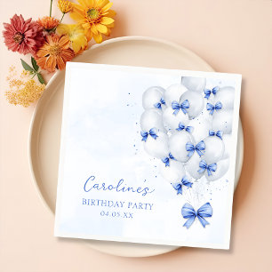 Blue Bow Balloons Birthday Napkins