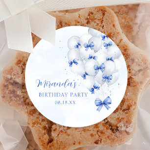 Blue Bow Balloons Birthday Sticker