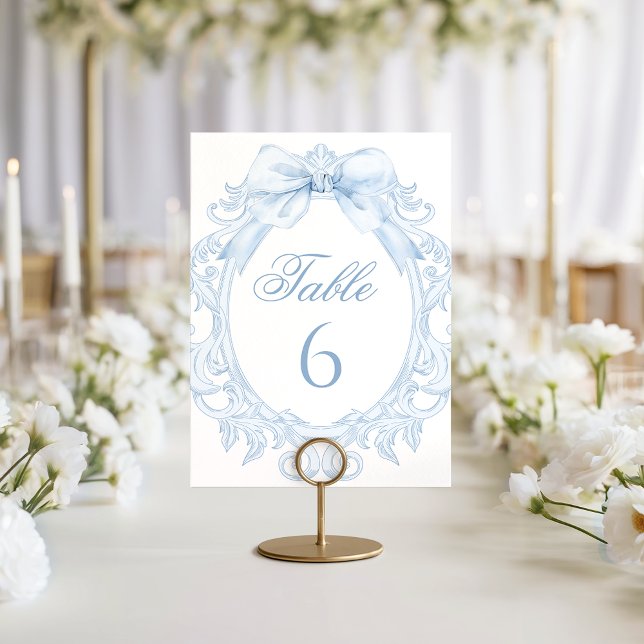 Blue Bow Baroque Frame Baby Boy Shower Table Number (Creator Uploaded)