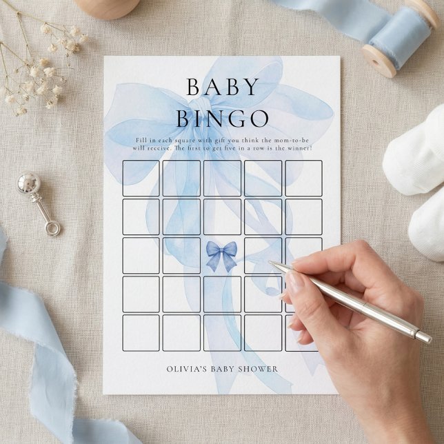 Blue Bow Bingo Baby Shower Game Card (Creator Uploaded)