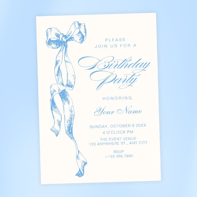 Blue bow birthday invitation (Creator Uploaded)