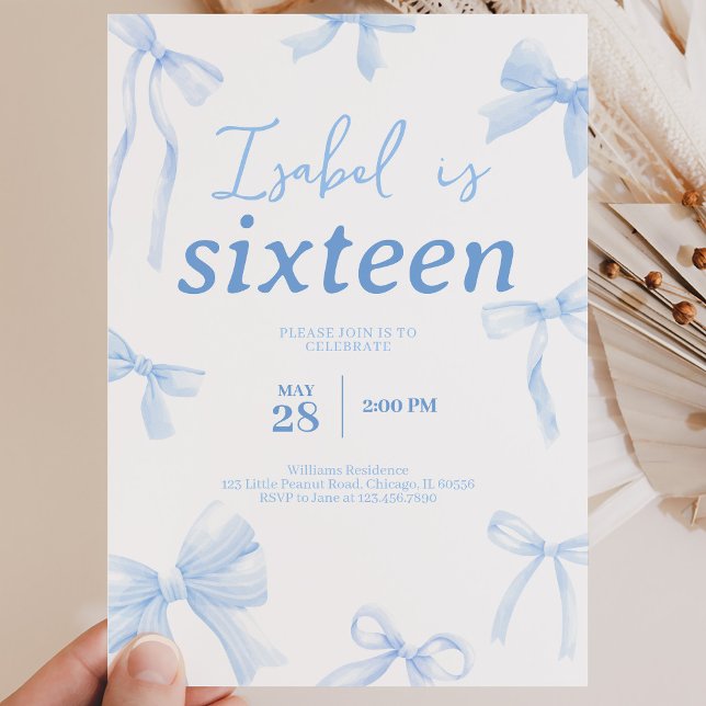 Blue Bow Birthday Invitation (Creator Uploaded)