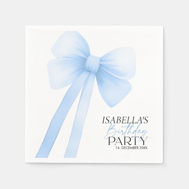 Blue Bow Birthday Napkin (Front)