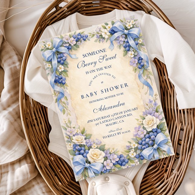 Blue Bow Blueberry Garden Baby Shower Invitation (Creator Uploaded)