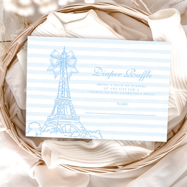 Blue  Bow Bonjour Bebe Baby Showe Diapper Raffle  Enclosure Card (Creator Uploaded)