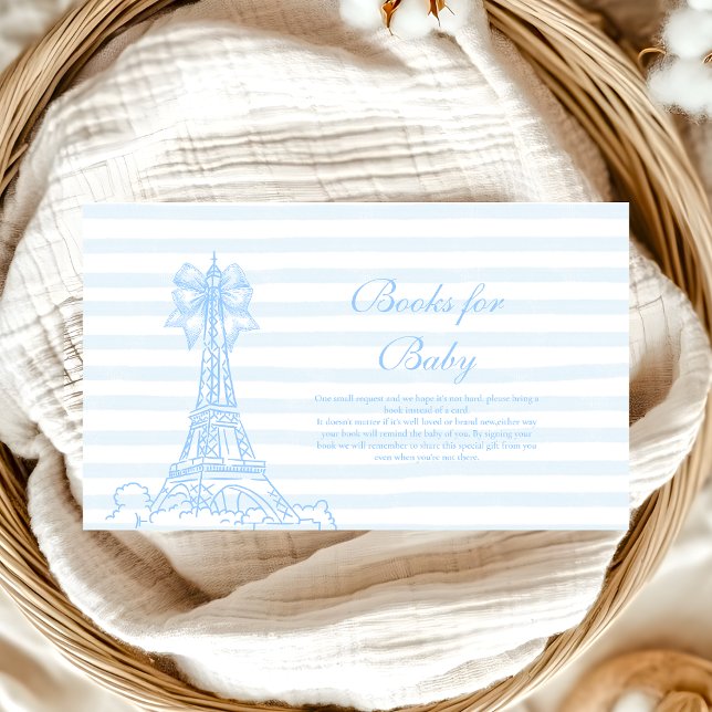 Blue  Bow Bonjour Bebe Baby Shower Books for Baby  Enclosure Card (Creator Uploaded)