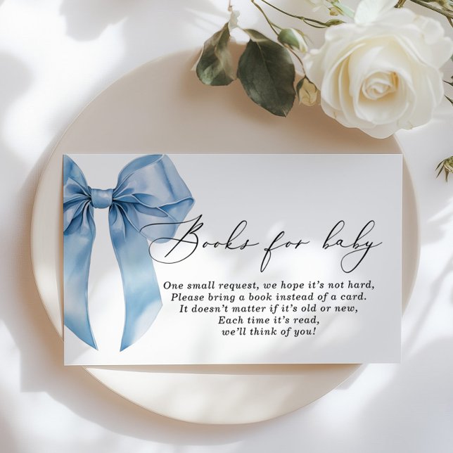 Blue Bow Books for baby Boy Baby Shower Enclosure Card (Creator Uploaded)