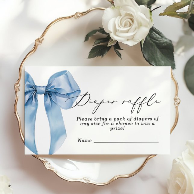 Blue Bow Boy baby shower Diaper raffle ticket Enclosure Card (Creator Uploaded)