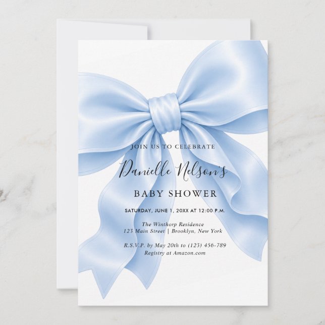 Blue Bow Boy Baby Shower Invitation (Front)