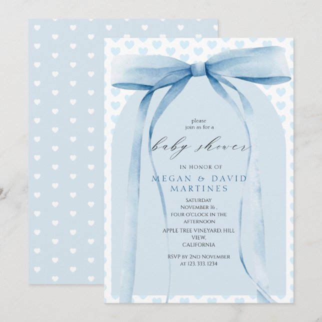Blue Bow Boy Baby Shower Invitation (Front/Back)